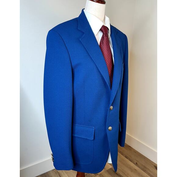 Vintage Hardwick Sport Coat Blazer Size 40L Cobalt Blue Waffle Weave Two Button - Picture 2 of 13